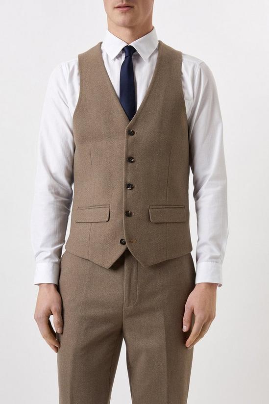 Burton Slim Neutral Herringbone Tweed Suit Waistcoat 1