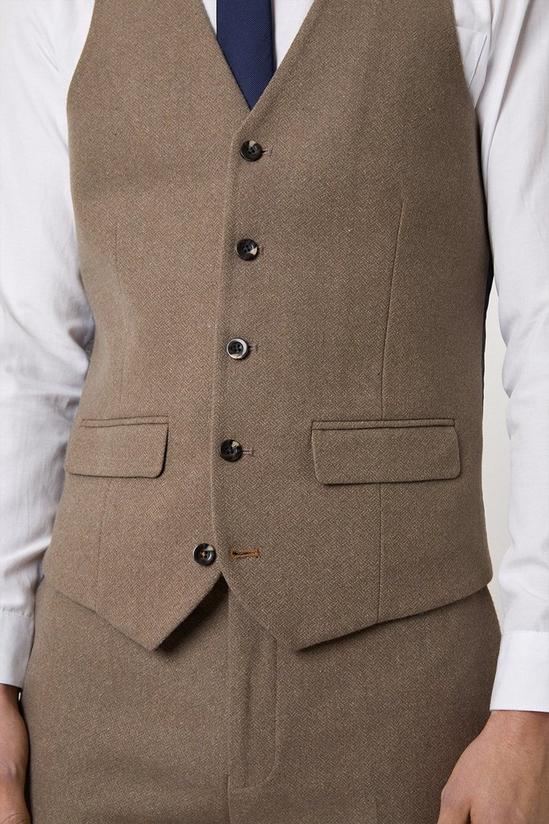 Burton Slim Neutral Herringbone Tweed Suit Waistcoat 5