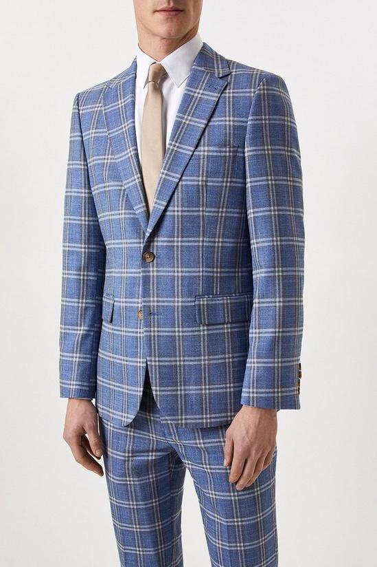 Burton Slim Fit Light Blue Check Suit Jacket 1