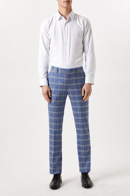 Burton Slim Fit Light Blue Check Suit Trousers 1