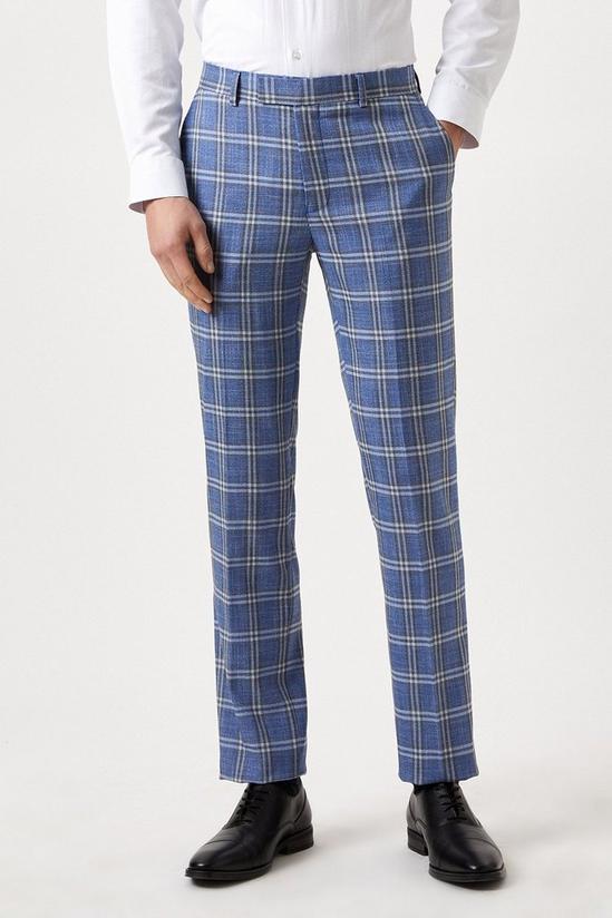 Burton Slim Fit Light Blue Check Suit Trousers 2