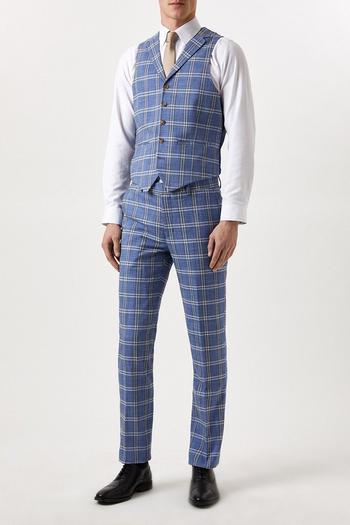 Related Product Slim Fit Light Blue Check Suit Waistcoat