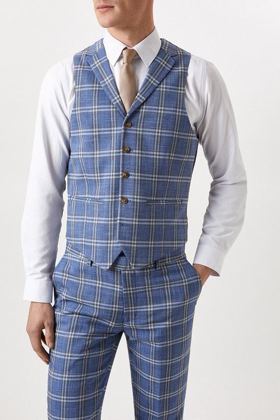 Burton Slim Fit Light Blue Check Suit Waistcoat 2