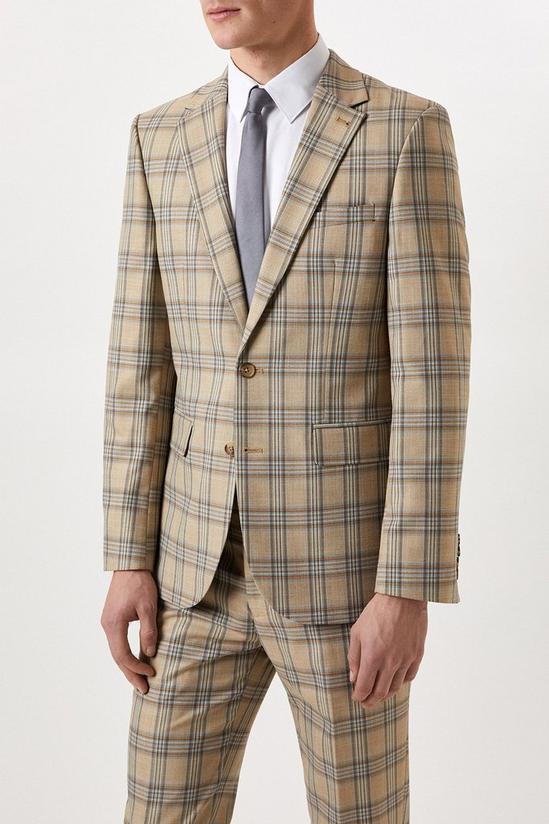 Burton Slim Fit Neutral Highlight Check Suit Jacket 1