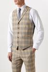 Burton Slim Neutral Highlight Check Suit Waistcoat thumbnail 1