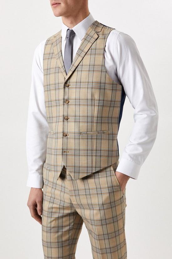 Burton Slim Neutral Highlight Check Suit Waistcoat 1