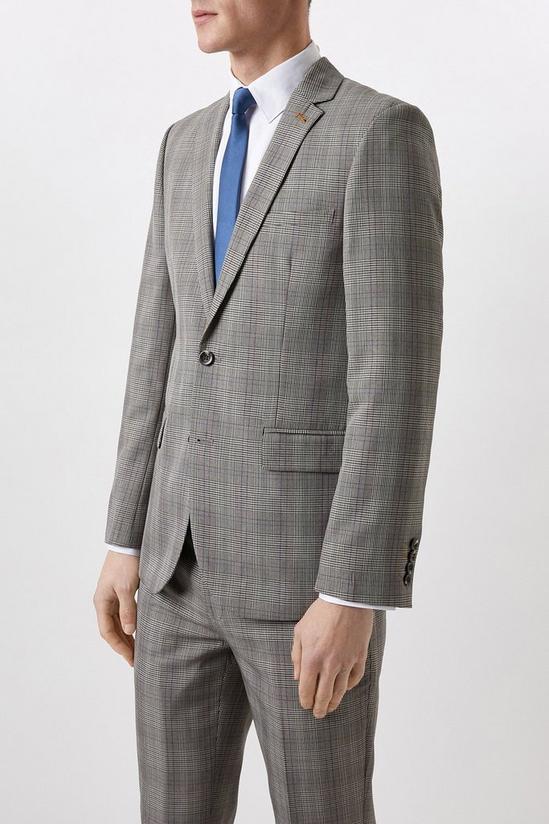Burton Slim Fit Neutral Check Suit Jacket 1