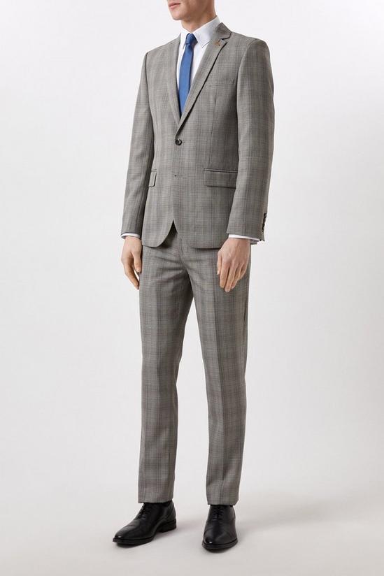 Burton Slim Fit Neutral Check Suit Jacket 2