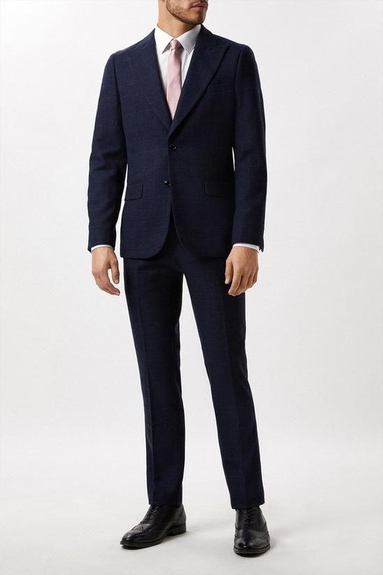 Burton Slim Fit Navy Check Tweed Suit Jacket 1