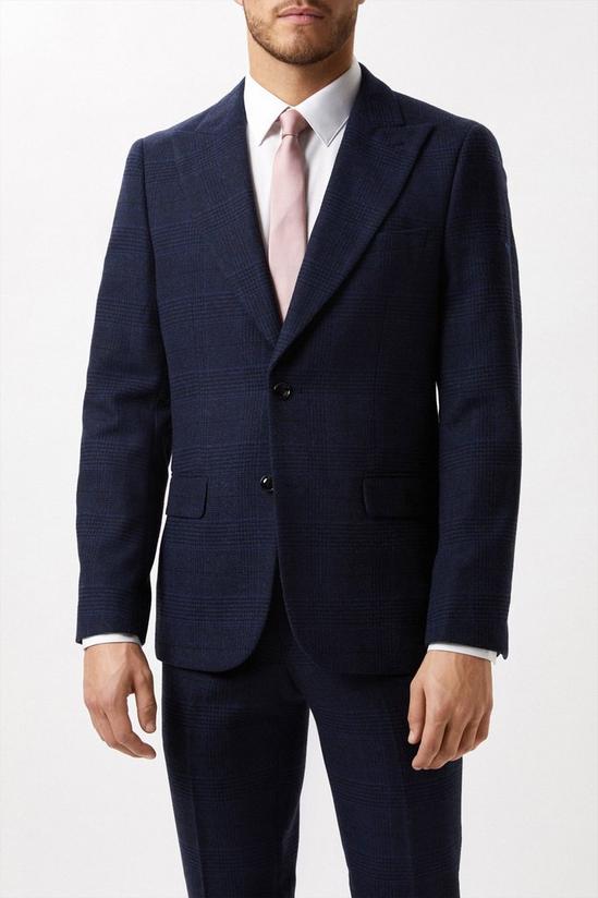 Burton Slim Fit Navy Check Tweed Suit Jacket 2