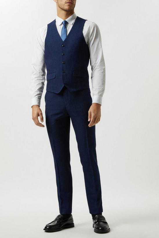 Burton Slim Fit Blue Semi Plain Suit Waistcoat 2