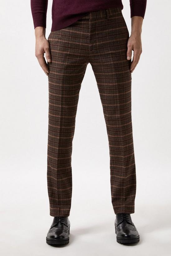Burton Slim Fit Brown Check Suit Trousers 2