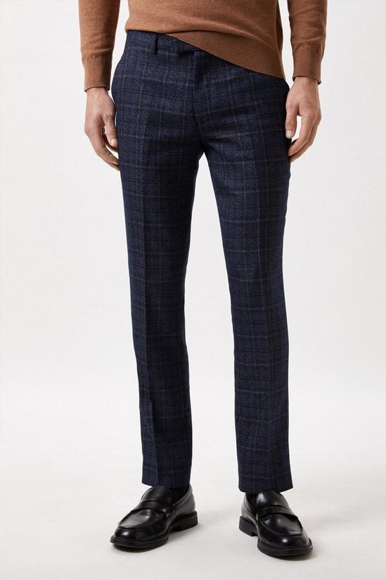 Burton Slim Fit Blue Check Suit Trousers 1