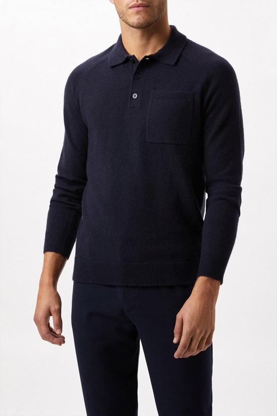 Burton Super Soft Navy Knitted Pocket Raglan Polo Shirt 1