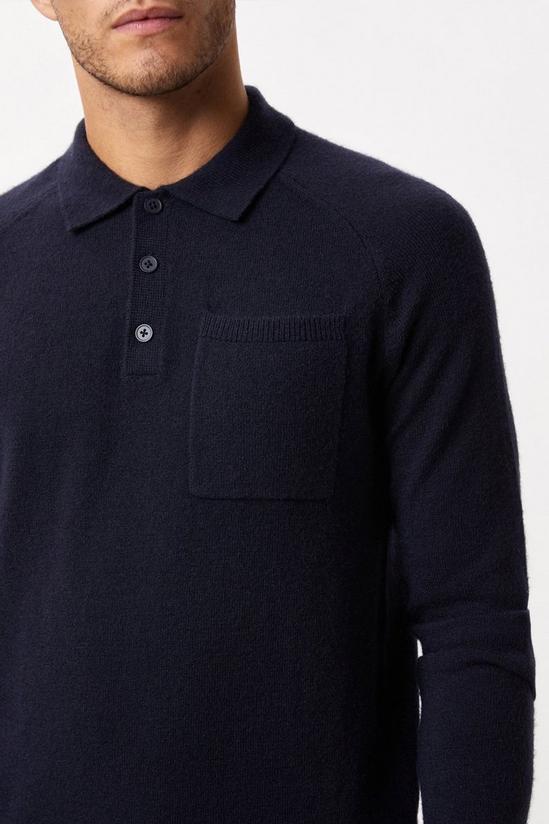 Burton Super Soft Navy Knitted Pocket Raglan Polo Shirt 4