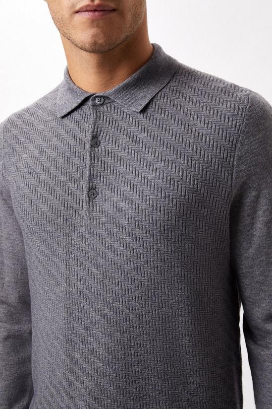 Burton Super Soft Grey Textured Knitted Polo Shirt 4