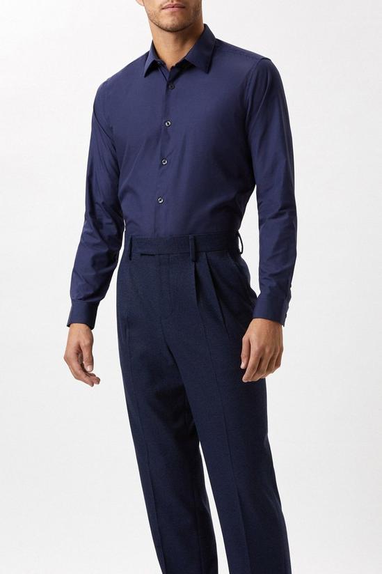 Burton Navy Tailored Fit Long Sleeve Easy Iron Shirt 2