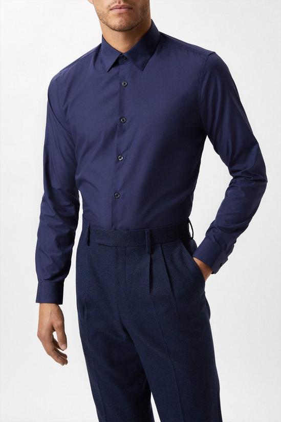 Burton Navy Slim Fit Long Sleeve Easy Iron Shirt 1