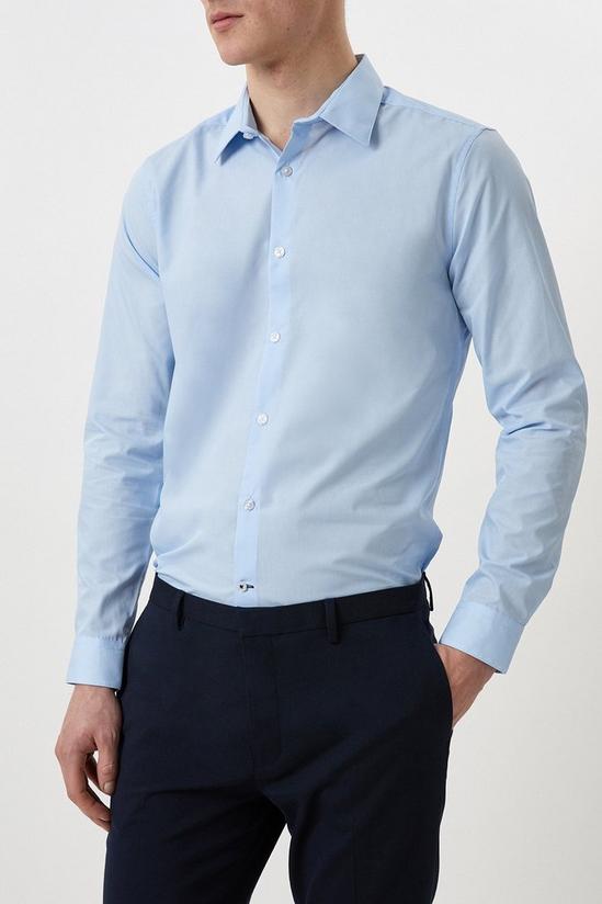 Burton Blue Slim Fit Long Sleeve Easy Iron Shirt 1