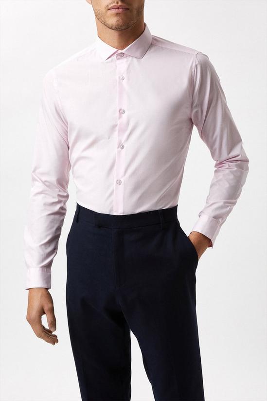Burton Pink Skinny Fit Long Sleeve Easy Iron Shirt 1