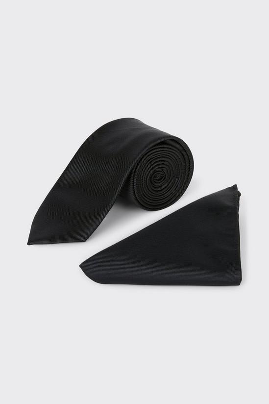 Burton Longer Length Slim Black Tie And Pocket Square Set 2