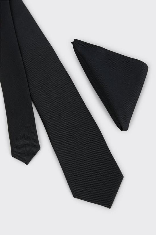 Burton Longer Length Slim Black Tie And Pocket Square Set 3