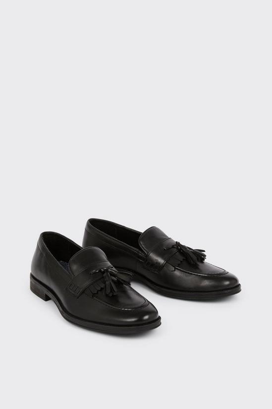 Burton Black Smart Leather Tassel Slip On Loafers 2