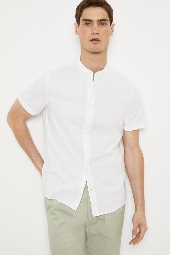 Burton Regular Fit White Short Sleeve Grandad Collar Shirt 1