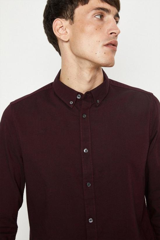 Burton Burgundy Regular Fit Long Sleeve Oxford Shirt 4