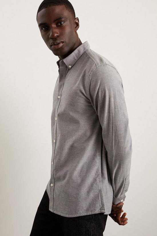 Burton Regular Fit Grey Long Sleeve Oxford Shirt 1