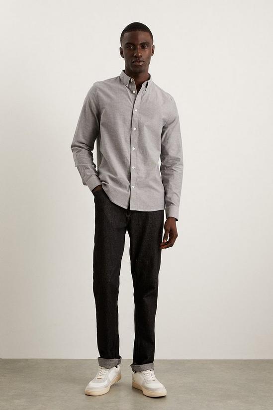 Burton Regular Fit Grey Long Sleeve Oxford Shirt 2