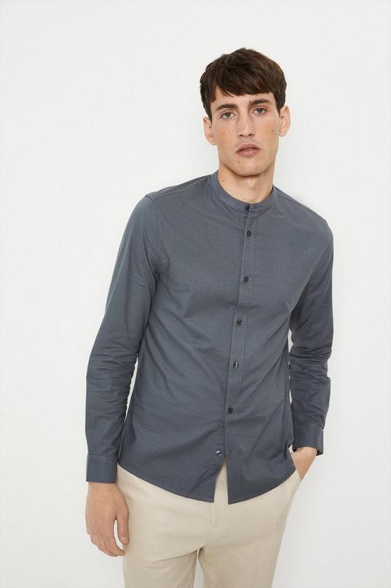 Burton Regular Fit Grey Long Sleeve Grandad Shirt 1