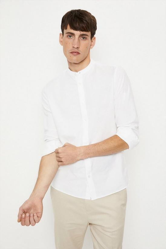 Burton White Regular Fit Long Sleeve Grandad Shirt 2