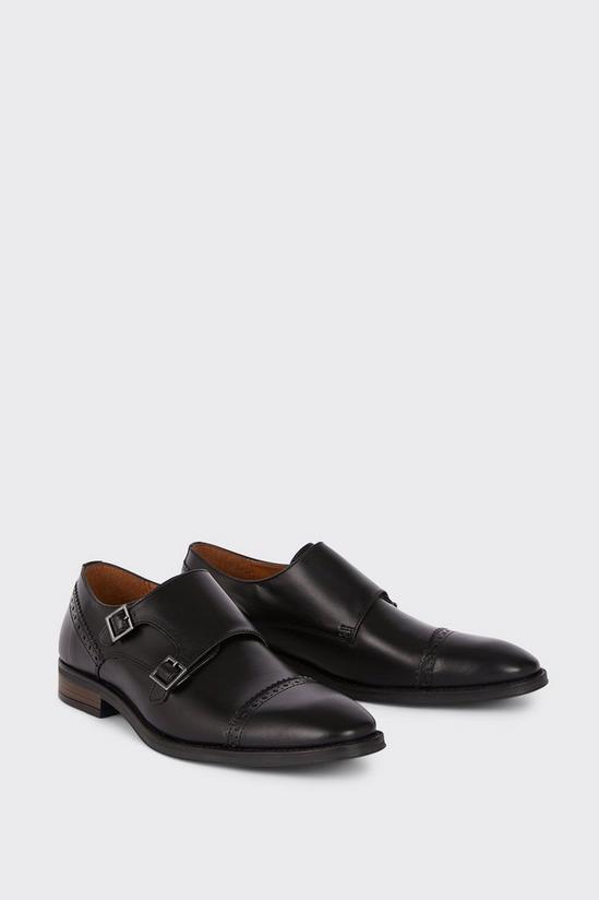 Burton Leather Smart Black Brogue Monk Shoes 2