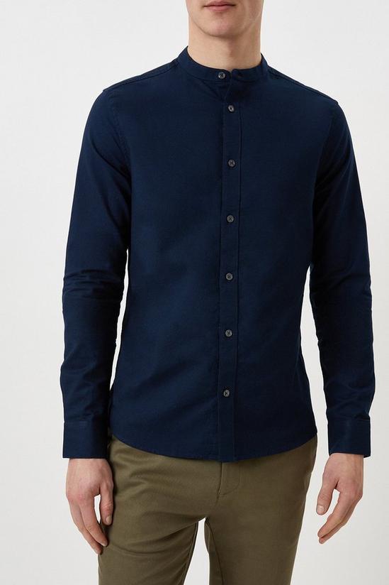 Burton Navy Skinny Fit Grandad Oxford Shirt 1