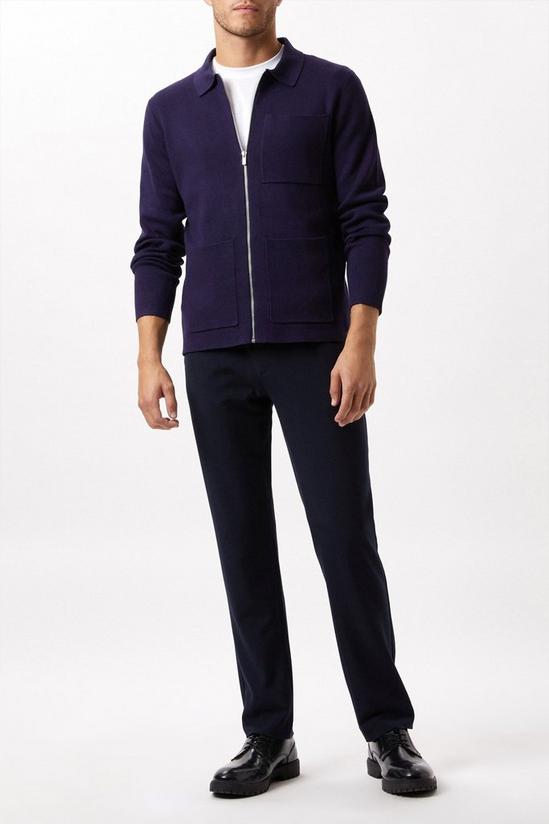 Burton Premium Navy  Zip Polo Neck Knitted Cardigan 2