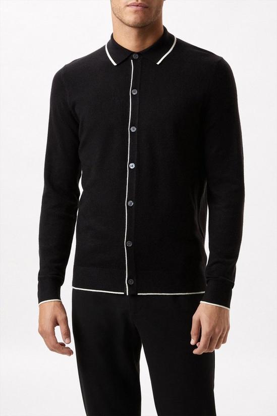 Burton Super Soft Black Tipped Placket Knitted Shirt 1