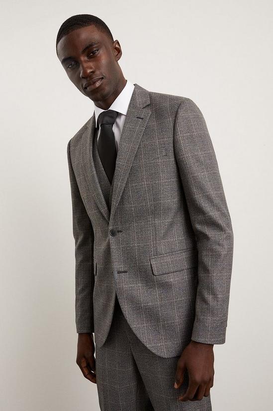 Burton Skinny Grey Blue Highlight Check Suit Jacket 2