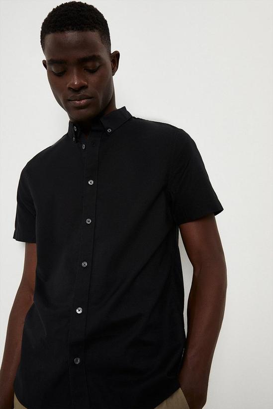 Burton Short Sleeve Black Cotton Oxford Shirt 1