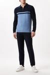 Burton Super Soft Navy Two Tone Knitted Zip Up Polo Shirt thumbnail 2