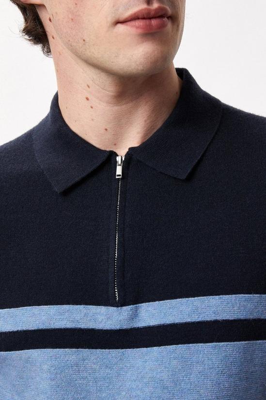 Burton Super Soft Navy Two Tone Knitted Zip Up Polo Shirt 4