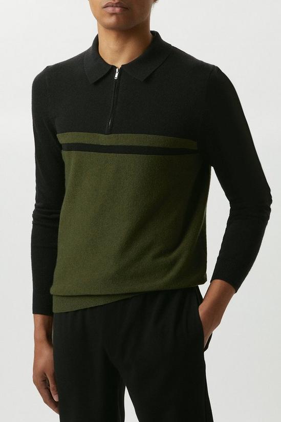Burton Super Soft Khaki Two Tone Knitted Zip Up Polo Shirt 1