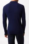 Burton Premium Navy Muscle Fit Tipped Zip Knitted Ribbed Polo Shirt thumbnail 3