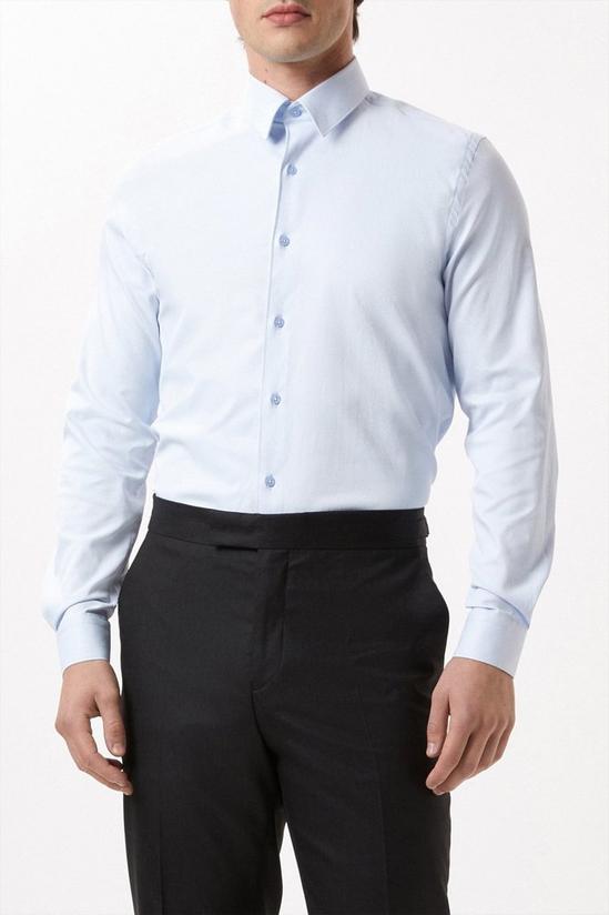 Burton Blue Slim Fit Long Sleeve Point Collar Twill Shirt 1