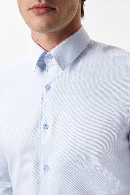 Burton Blue Slim Fit Long Sleeve Point Collar Twill Shirt 4