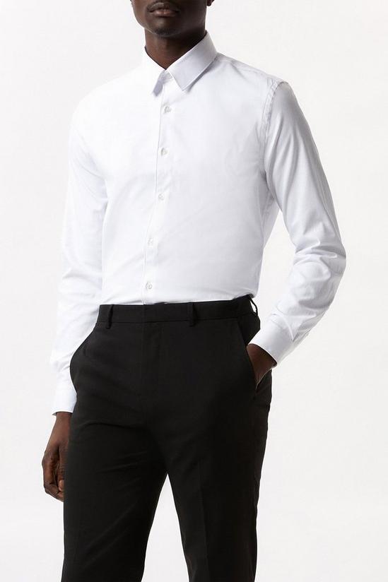 Burton White Slim Fit Long Sleeve Point Collar Twill Shirt 1