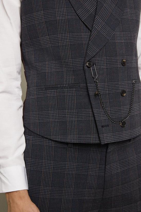 Burton Skinny Fit Burgundy Check Suit Waistcoat 6