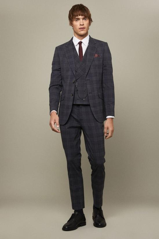Burton Skinny Fit Grey And Burgundy Check Suit Jacket 1