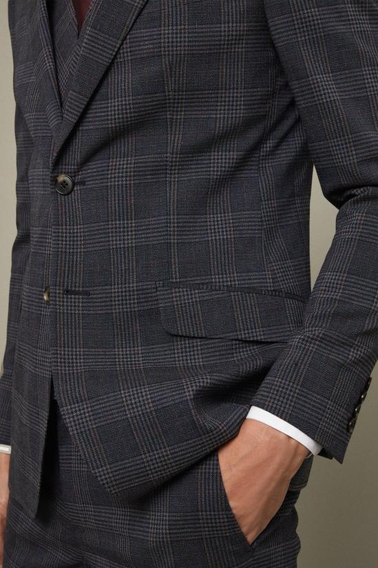 Burton Skinny Fit Grey And Burgundy Check Suit Jacket 5