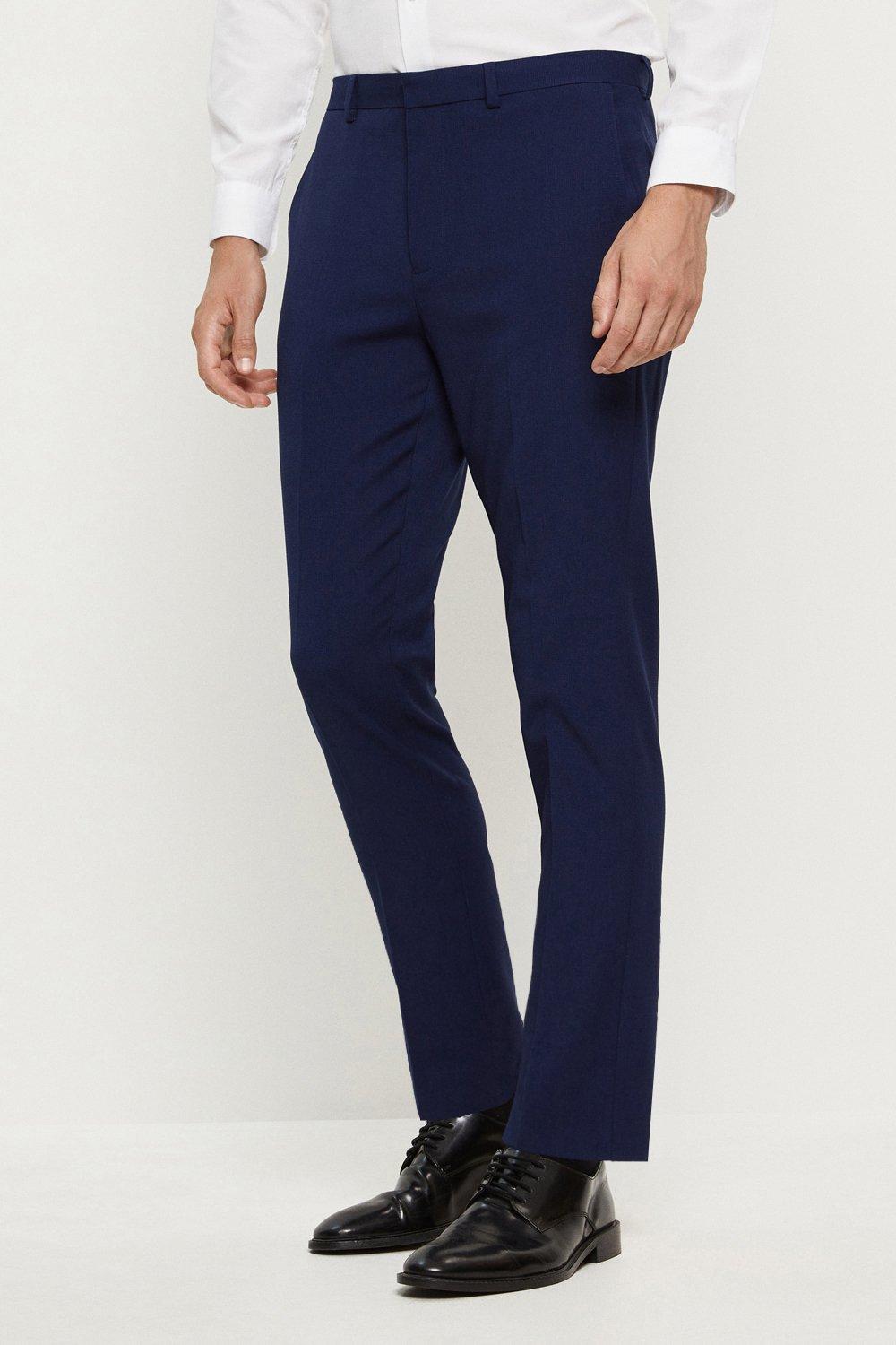 Mens Skinny Fit Navy Textured Suit Trousers